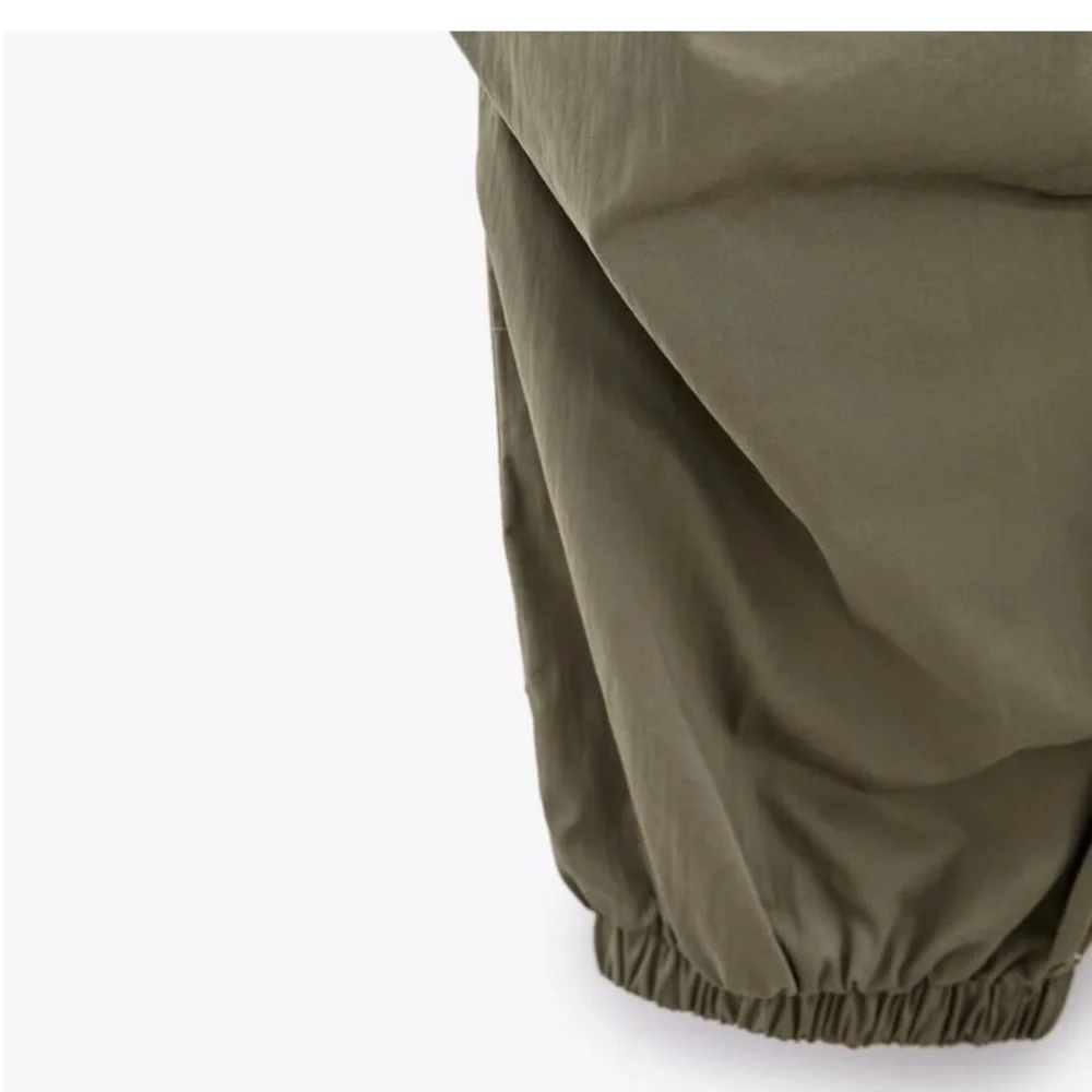 NWT ZARA Parachute Utility Jogger Pants in Dark Khaki Size Small fits XS! - Picture 5 of 11